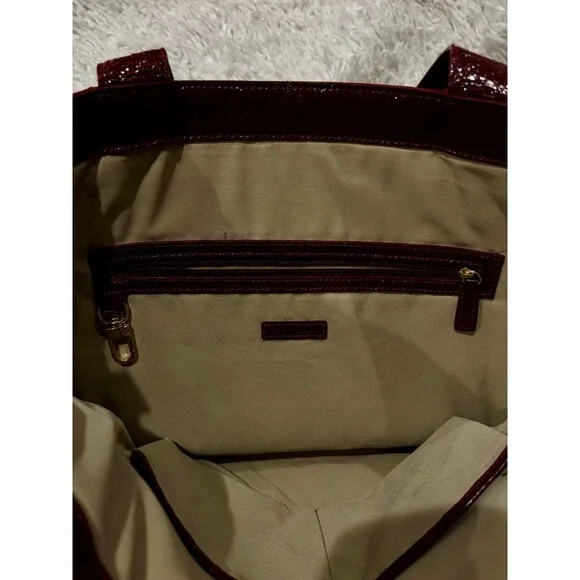 COLE HAAN Dijon Wine Red Patent Leather Side Pocket Totebag 17"L x 6"W x 20"H - Picture 6 of 8